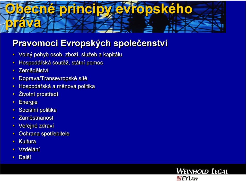 Doprava/Transevropské sítě Hospodářská a měnová politika Životní prostředí