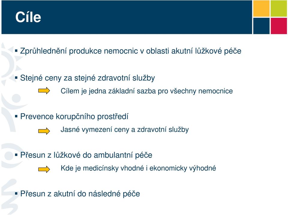 Prevence krupčníh prstředí Jasné vymezení ceny a zdravtní služby Přesun z lůžkvé