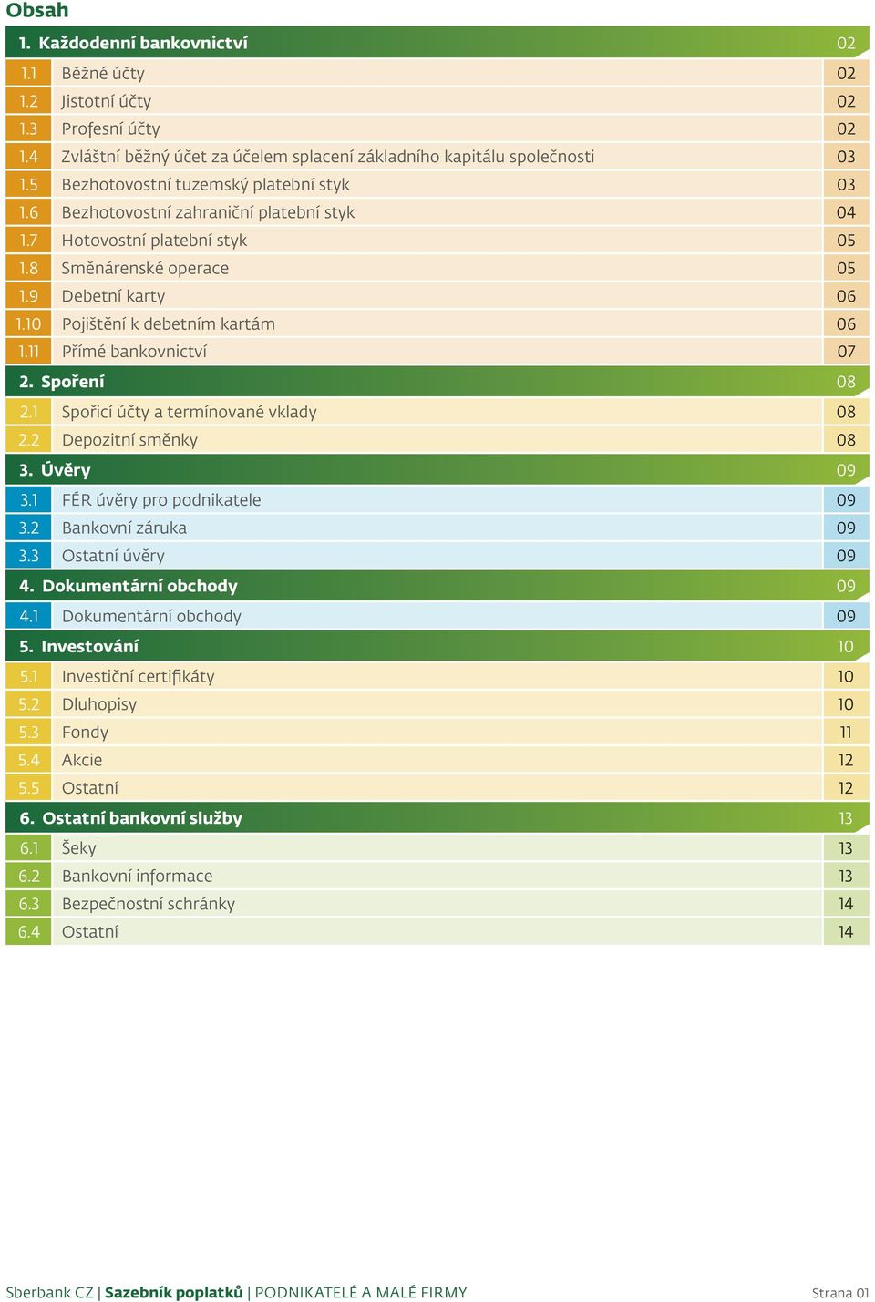 10 Pojištění k debetním kartám 06 1.11 Přímé bankovnictví 07 2. Spoření 08 2.1 Spořicí účty a termínované vklady 08 2.2 Depozitní směnky 08 3. Úvěry 09 3.1 FÉR úvěry pro podnikatele 09 3.