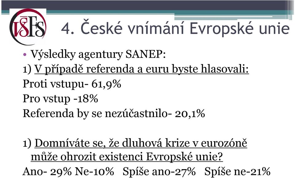 Referenda by se nezúčastnilo- 20,1% 1) Domníváte se, že dluhová krize v