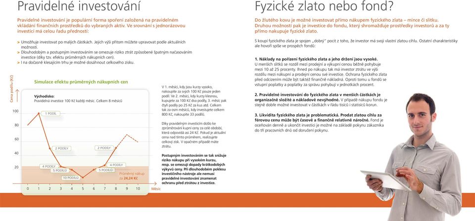 > Dlouhodobým a postupným investováním se omezuje riziko ztrát způsobené špatným načasováním investice (díky tzv. efektu průměrných nákupních cen).