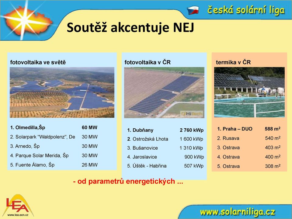 Dubňany 2 760 kwp 2. Ostrožská Lhota 1 600 kwp 3. Bušanovice 1 310 kwp 4. Jaroslavice 900 kwp 5.