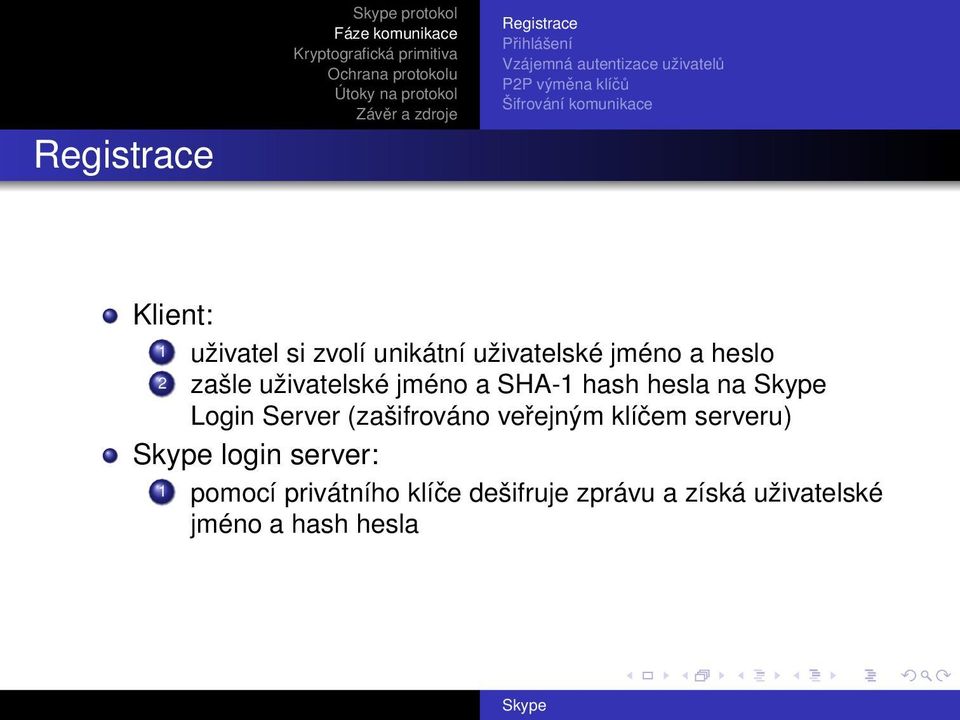 uživatelské jméno a SHA-1 hash hesla na Login Server (zašifrováno veřejným klíčem serveru)