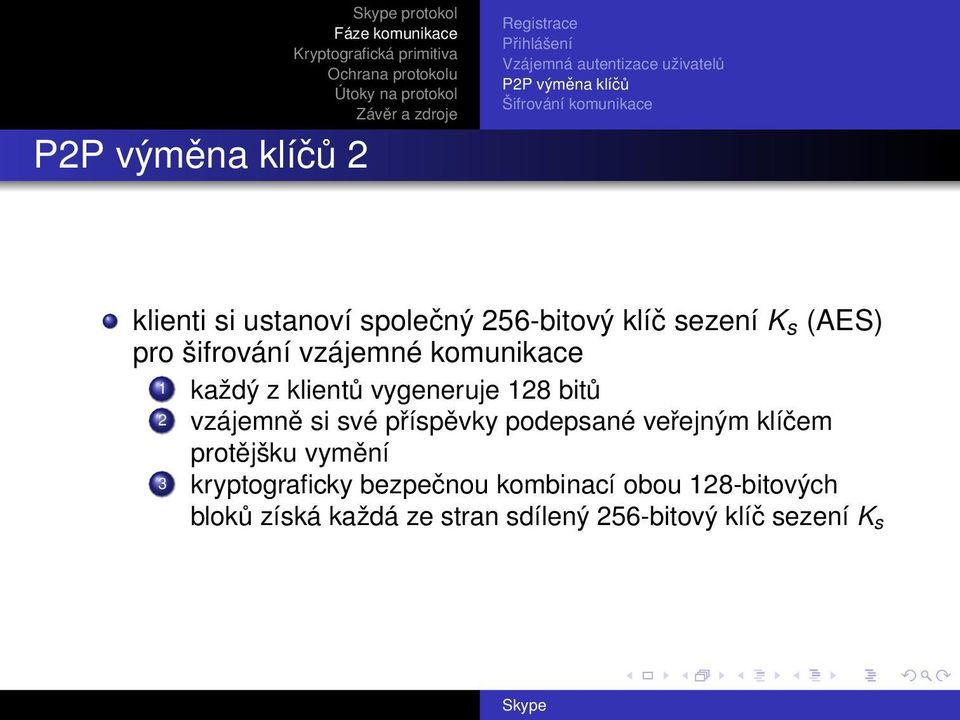 každý z klientů vygeneruje 128 bitů 2 vzájemně si své příspěvky podepsané veřejným klíčem protějšku vymění 3