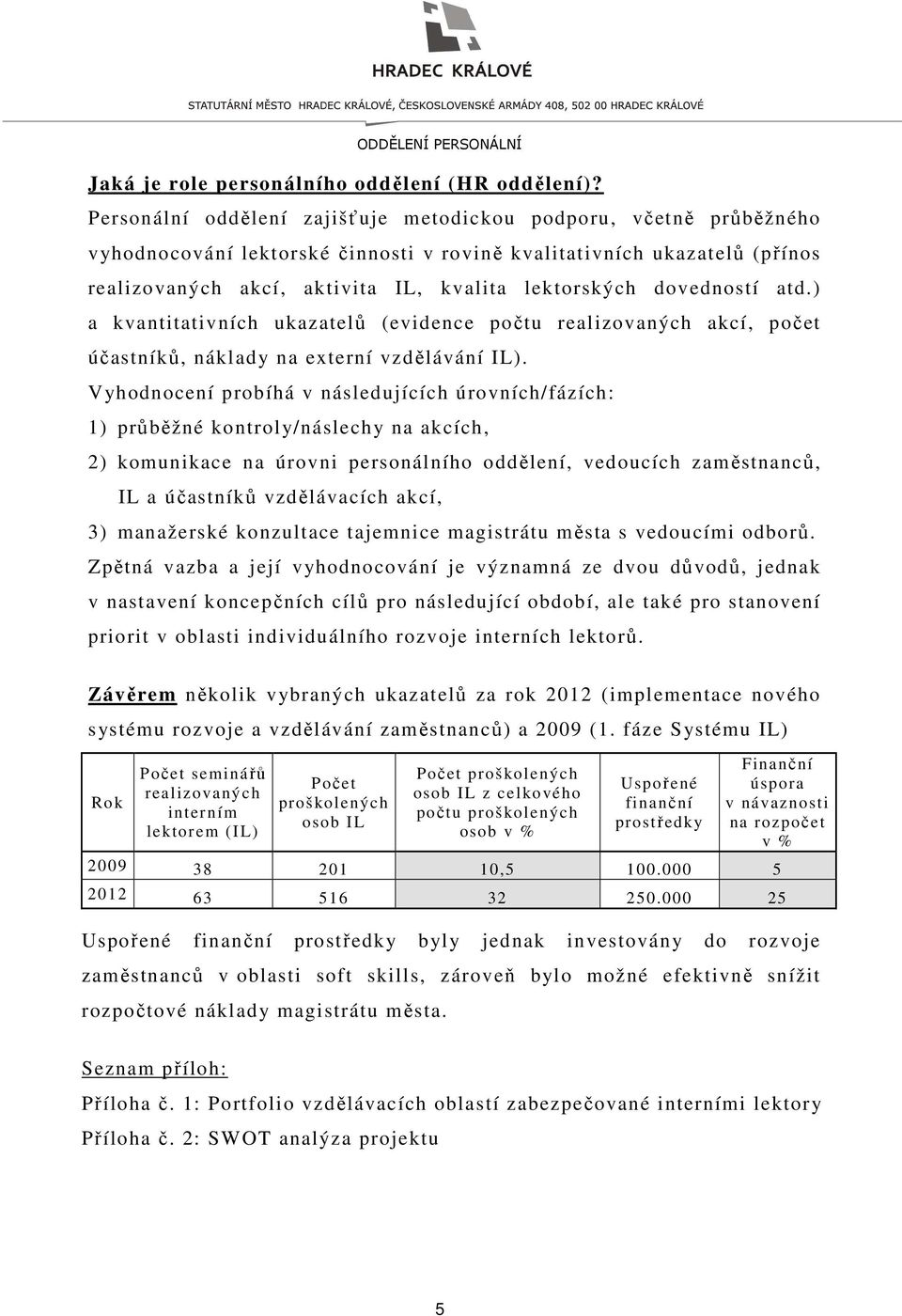 dovedností atd.) a kvantitativních ukazatelů (evidence počtu realizovaných akcí, počet účastníků, náklady na externí vzdělávání IL).