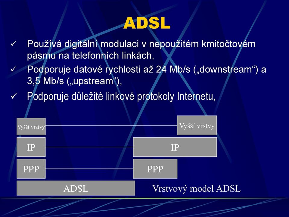 downstream ) a 3,5 Mb/s ( upstream ), Podporuje důležité linkové