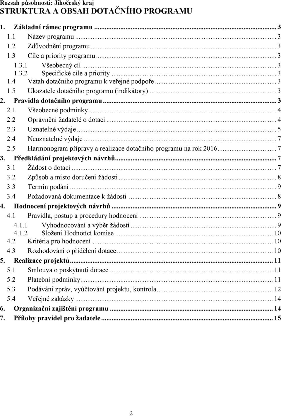 .. 4 2.2 Oprávnění žadatelé o dotaci... 4 2.3 Uznatelné výdaje... 5 2.4 Neuznatelné výdaje... 7 2.5 Harmonogram přípravy a realizace dotačního programu na rok 2016... 7 3.