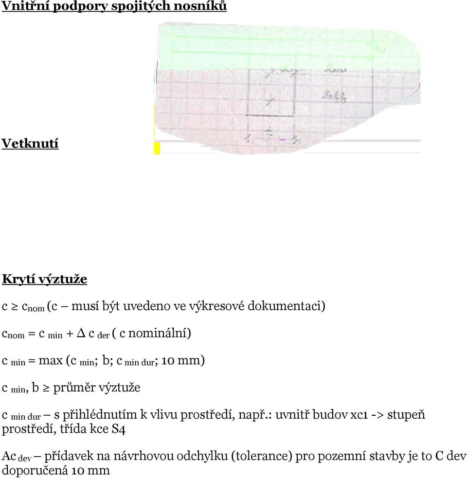 průměr výztuže c min dur s přihlédnutím k vlivu prostředí, např.