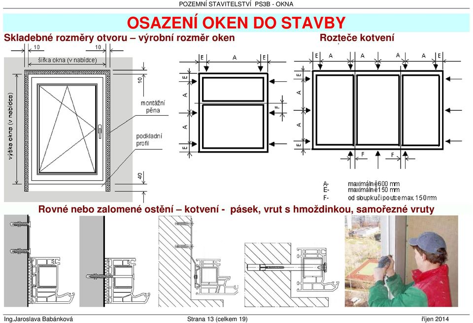 zalomené ostění kotvení - pásek, vrut s hmoždinkou,