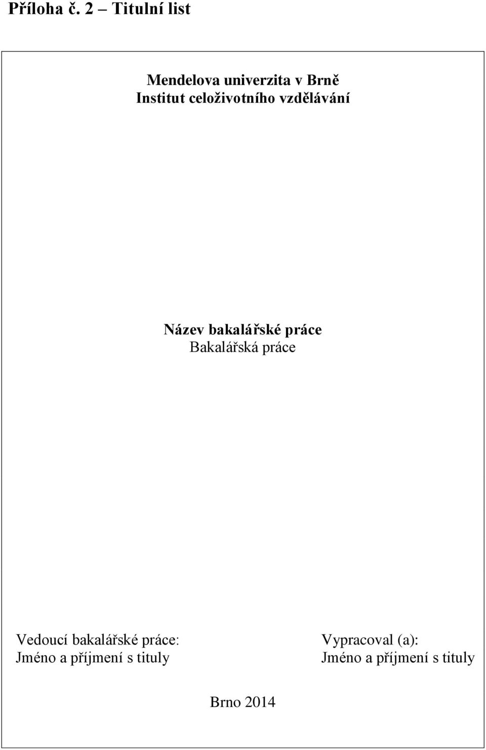 celoživotního vzdělávání Název bakalářské práce