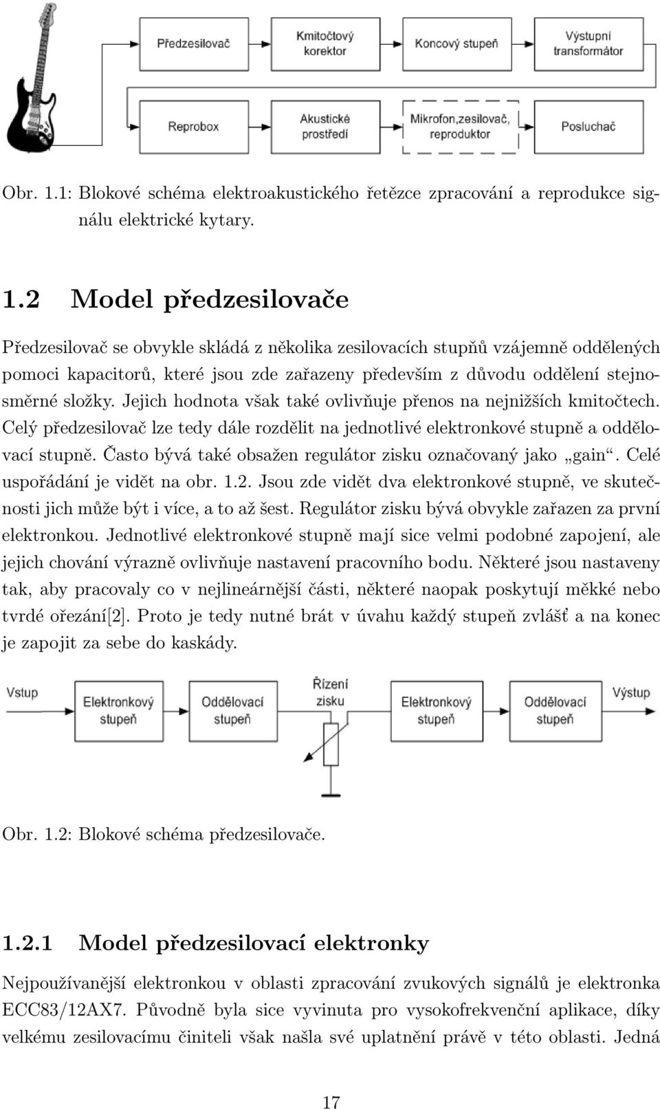 2 Model předzesilovače Předzesilovač se obvykle skládá z několika zesilovacích stupňů vzájemně oddělených pomoci kapacitorů, které jsou zde zařazeny především z důvodu oddělení stejnosměrné složky.