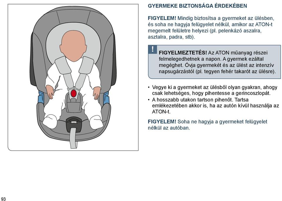 Óvja gyermekét és az ülést az intenzív napsugárzástól (pl. tegyen fehér takarót az ülésre).