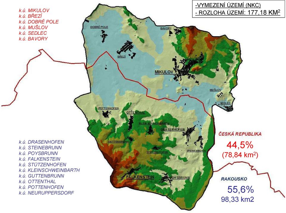 ú. KLEINSCHWEINBARTH k.ú. GUTTENBRUNN k.ú. OTTENTHAL k.ú. POTTENHOFEN k.ú. NEURUPPERSDORF 44,5% (78,84 km 2 ) 55,6% 98,33 km2