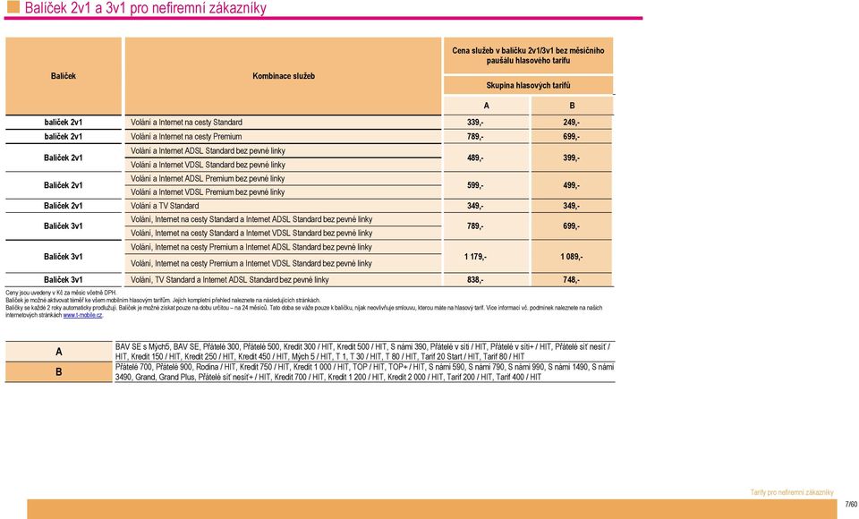 Volání a Internet ADSL Premium bez pevné linky Volání a Internet VDSL Premium bez pevné linky Ceny jsou uvedeny v Kč za měsíc včetně DPH.