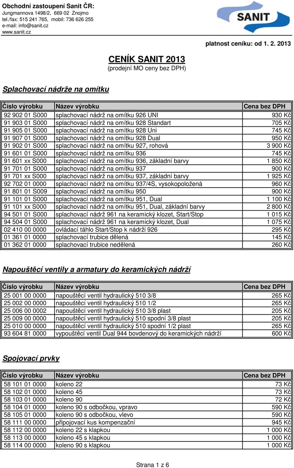 5 e-mail: info@sanit.cz www.sanit.cz platnost ceníku: od 1. 2.