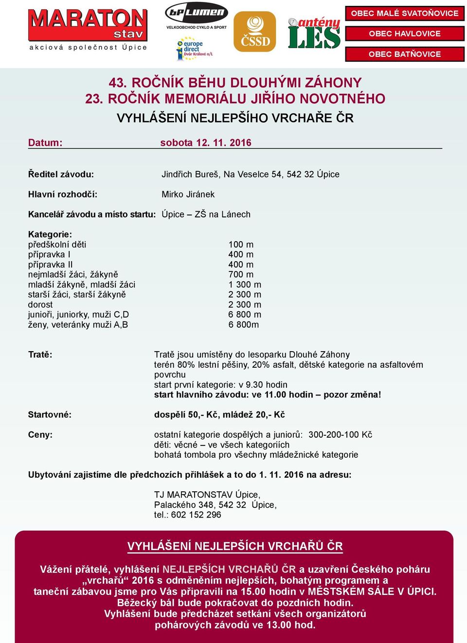 nejmladší žáci, žákyně mladší žákyně, mladší žáci starší žáci, starší žákyně dorost junioři, juniorky, muži C,D ženy, veteránky muži A,B 100 m 400 m 400 m 700 m 1 300 m 2 300 m 2 300 m 6 800 m 6 800m