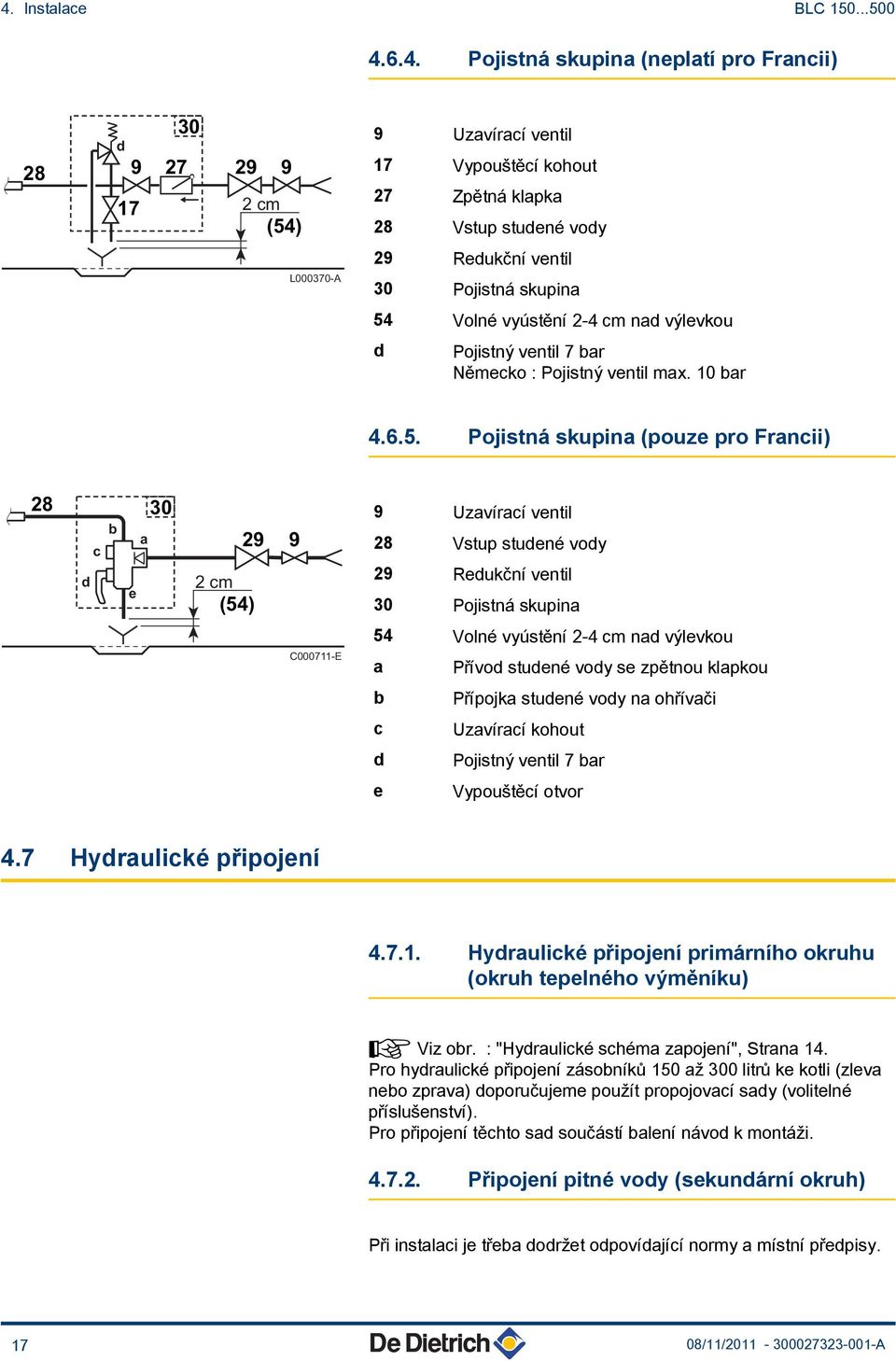 Volné vyústění 2-4 cm nad výlevkou d Pojistný ventil 7 bar Německo : Pojistný ventil max. 10 bar 4.6.5.