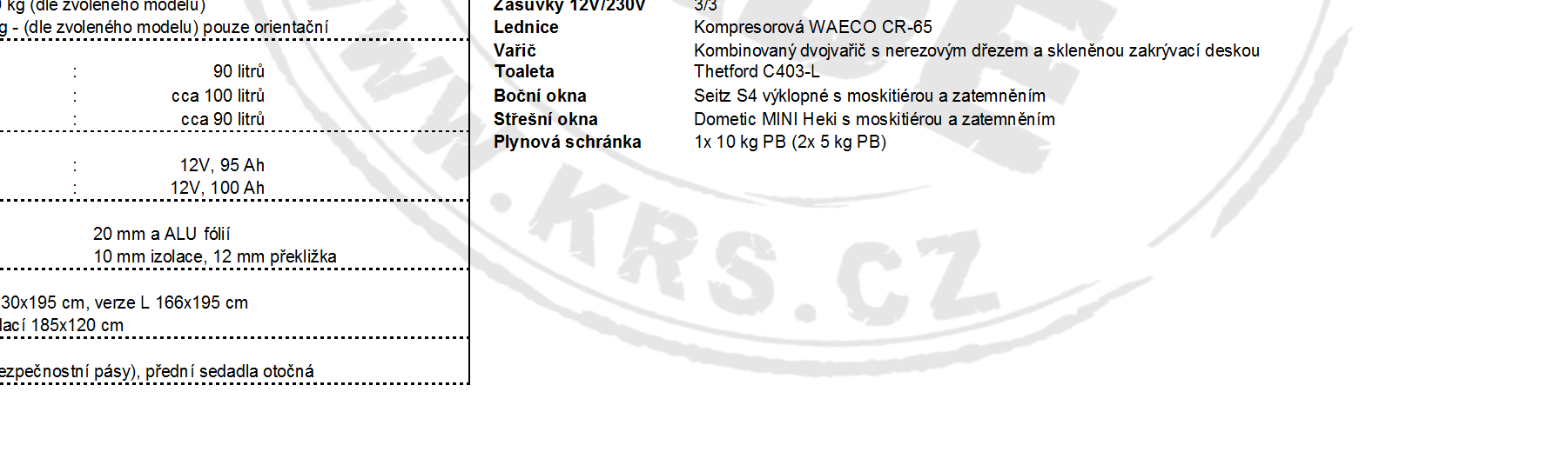 Ceník KRS 2016 Ceny vč. DPH 21% platné od 1.9.2014, (DxVxŠ) 5,99 x 2,61* x 2,05 m, (DxVxŠ) 6,36 x 2,69 x 2,05 m * výška vozidla MAXI 2,69 Lite Standard Exclusive Lite Standard Exclusive KRS 115k, 2.