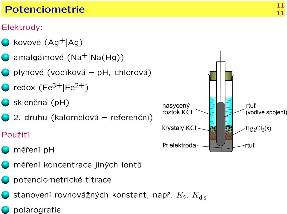 druhu (kalomelová { referenèní) Pou¾ití mìøení ph mìøení koncentrace jiných