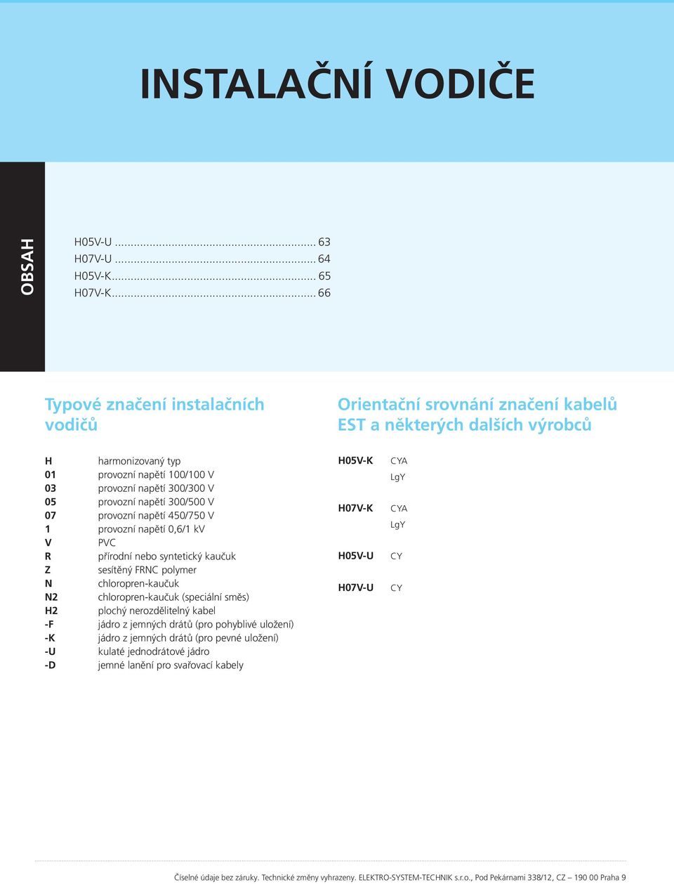 INSTALAČNÍ VODIČE OBSAH. Orientační srovnání značení kabelů EST a některých  dalších výrobců. Typové značení instalačních vodičů - PDF Free Download