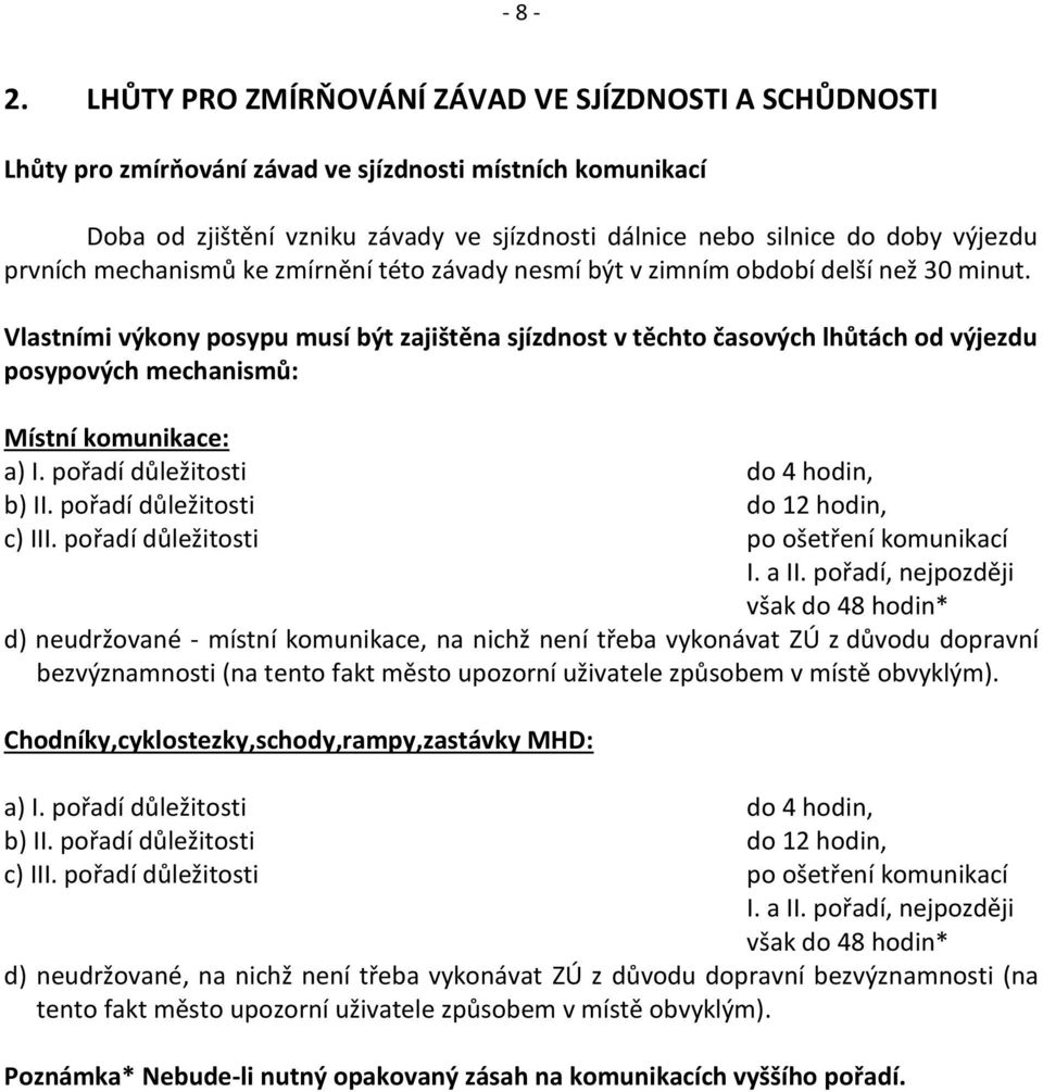 prvních mechanismů ke zmírnění této závady nesmí být v zimním období delší než 30 minut.