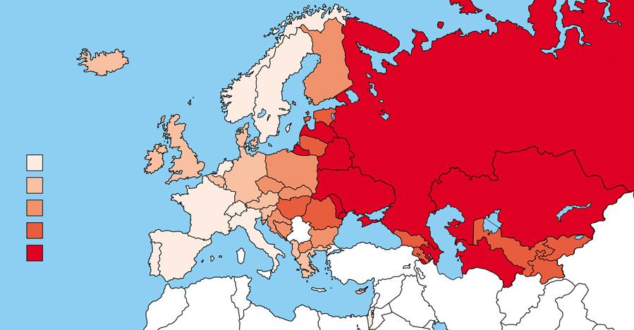 KVO mortalita* Úmrtí na 100,000 obyvatel <30 >=30, <45 >=45, <80 >=80, <130 >=130 Věkově