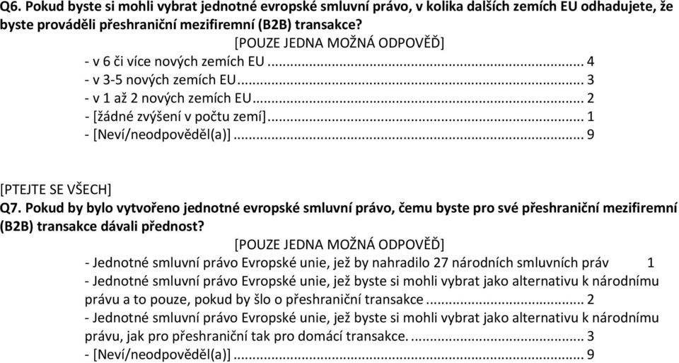 Pokud by bylo vytvořeno jednotné evropské smluvní právo, čemu byste pro své přeshraniční mezifiremní (B2B) transakce dávali přednost?