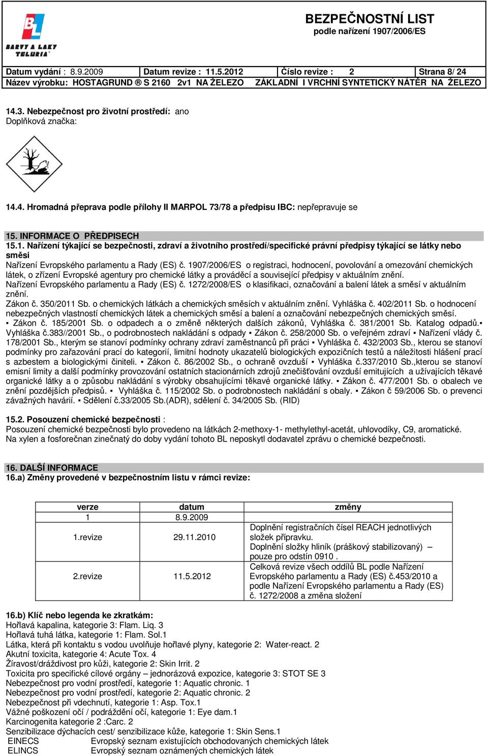 1907/2006/ES o registraci, hodnocení, povolování a omezování chemických látek, o zřízení Evropské agentury pro chemické látky a prováděcí a související předpisy v aktuálním znění.