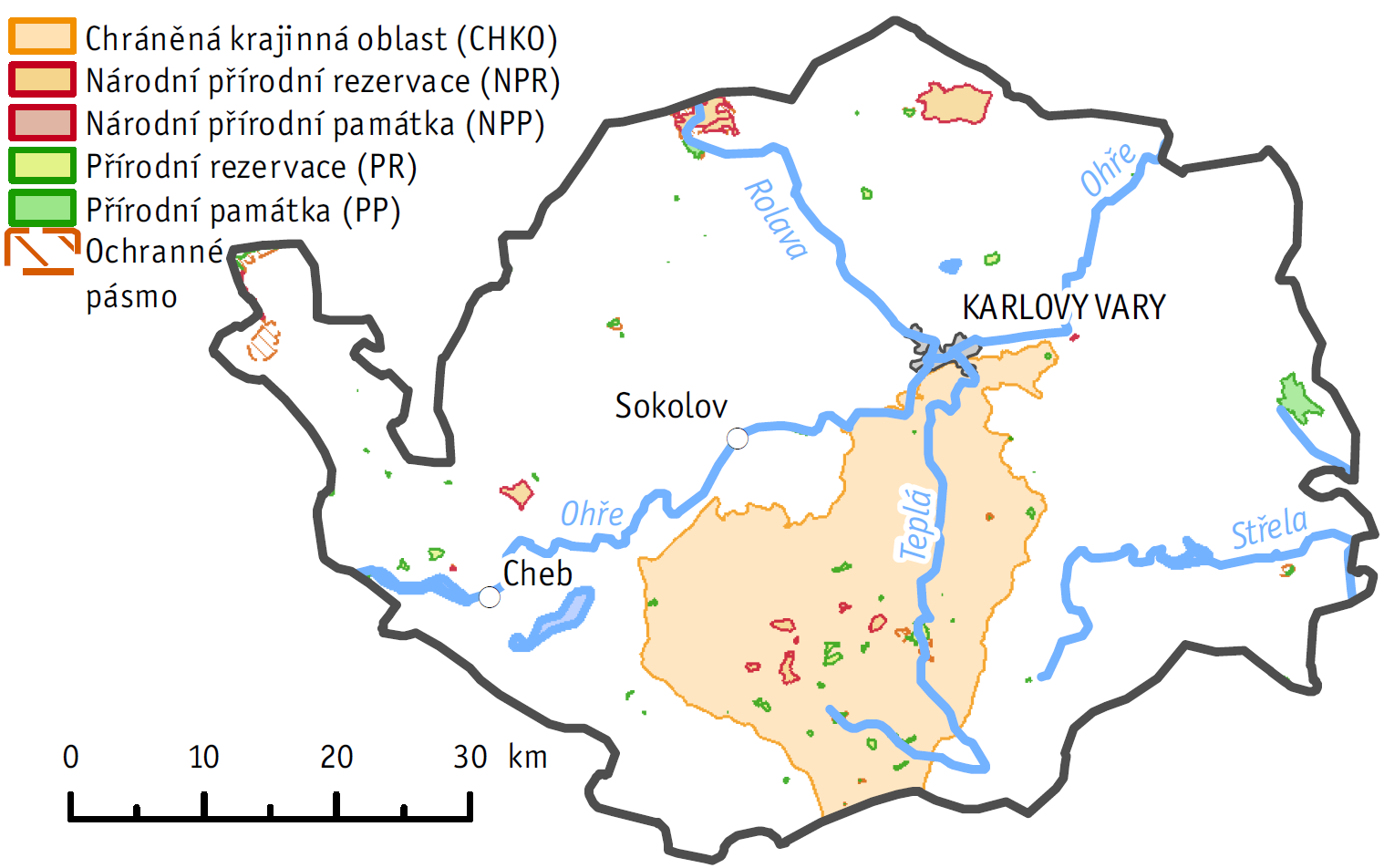 4 Ochrana přírody 4.1 Územní a druhová ochrana přírody Na území Karlovarského kraje v roce 2014 reprezentovala velkoplošná zvláště chráněná území CHKO Slavkovský les (Obr. 4.1.1).