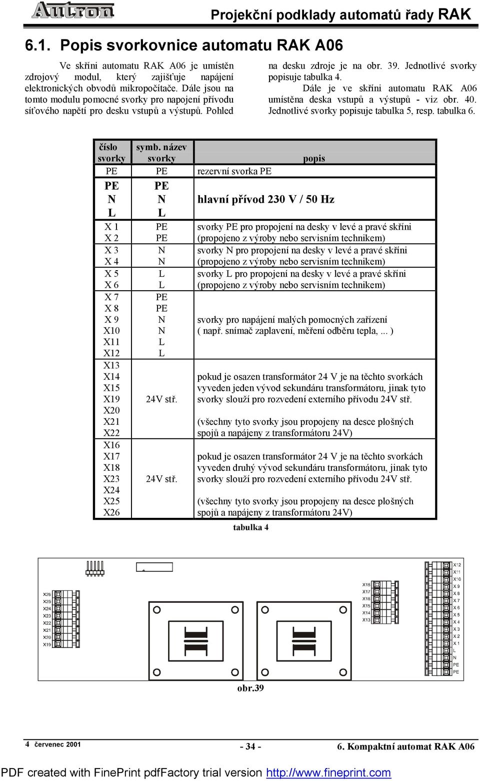 Dale je ve skrıni automatu RAK A06 umıstena deska u a u - viz 40. Jednotliví popisuje tabulka 5, resp. tabulka 6. cıslo symb.