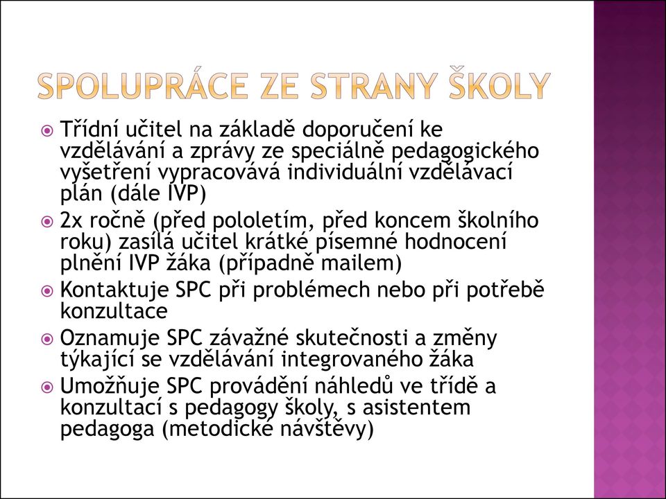 (případně mailem) Kontaktuje SPC při problémech nebo při potřebě konzultace Oznamuje SPC závažné skutečnosti a změny týkající se