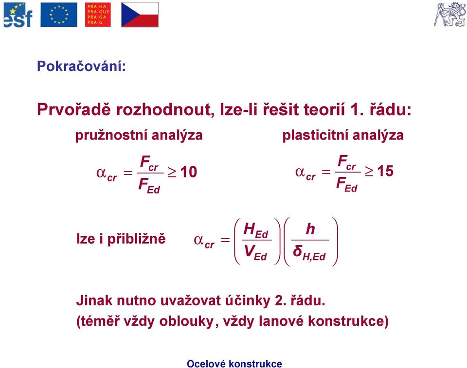 15 F F Ed Ed lze i přibližně a cr = Ł H V Ed Ed ł Ł δ h H,Ed ł