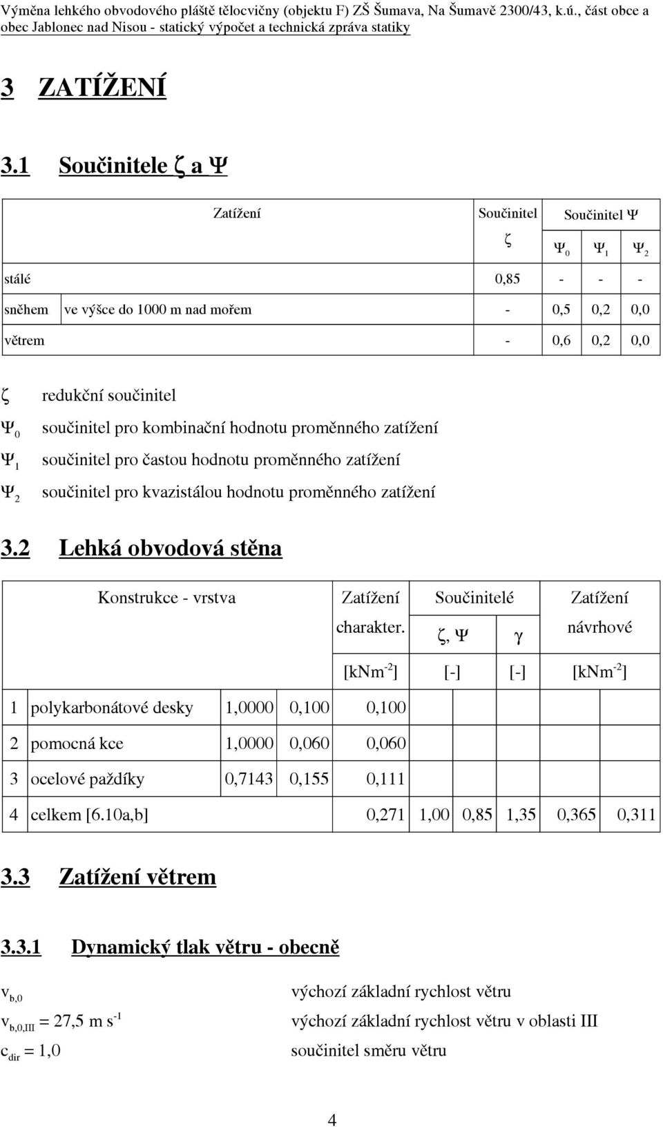 pro kombinaèní hodnotu promìnného zatížení souèinitel pro èastou hodnotu promìnného zatížení souèinitel pro kvazistálou hodnotu promìnného zatížení 3.