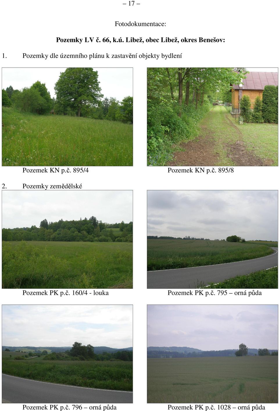 Pozemek KN p.č. 895/8 Pozemky zemědělské Pozemek PK p.č. 160/4 - louka Pozemek PK p.