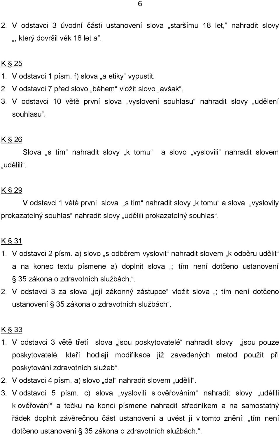 Slova s tím nahradit slovy k tomu a slovo vyslovili nahradit slovem K 29 V odstavci 1 větě první slova s tím nahradit slovy k tomu a slova vyslovily prokazatelný souhlas nahradit slovy udělili