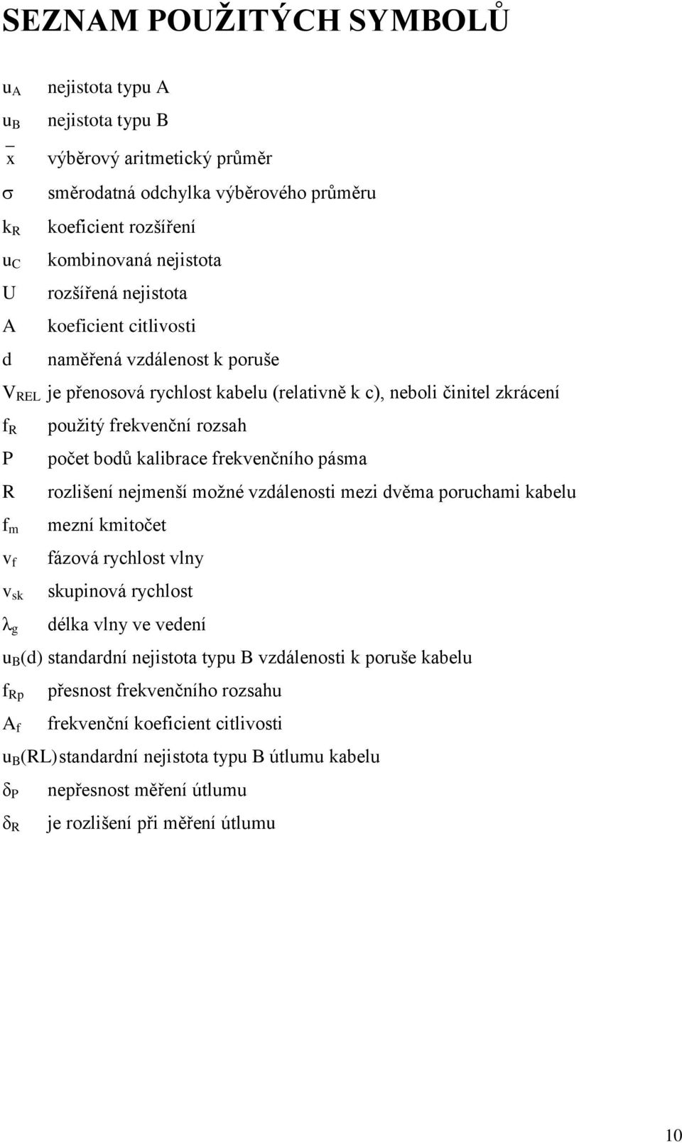 počet bodů kalibrace frekvenčního pásma rozlišení nejmenší moţné vzdálenosti mezi dvěma poruchami kabelu mezní kmitočet fázová rychlost vlny skupinová rychlost délka vlny ve vedení u B (d) standardní