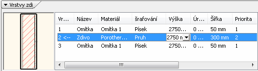 16 ARCHline.XP 2014 Tutoriál Stiskněte dvakrát tlačítko Vložit, tímto způsobem přidáte do zdi další dvě vrstvy. Klikněte na názvu materiálu první vrstvy, zobrazí se dialogové okno Materiály.