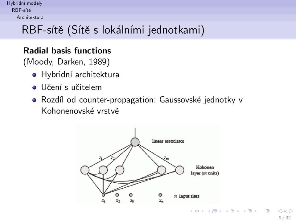 1989) Hybridní architektura Učení s učitelem Rozdíl od