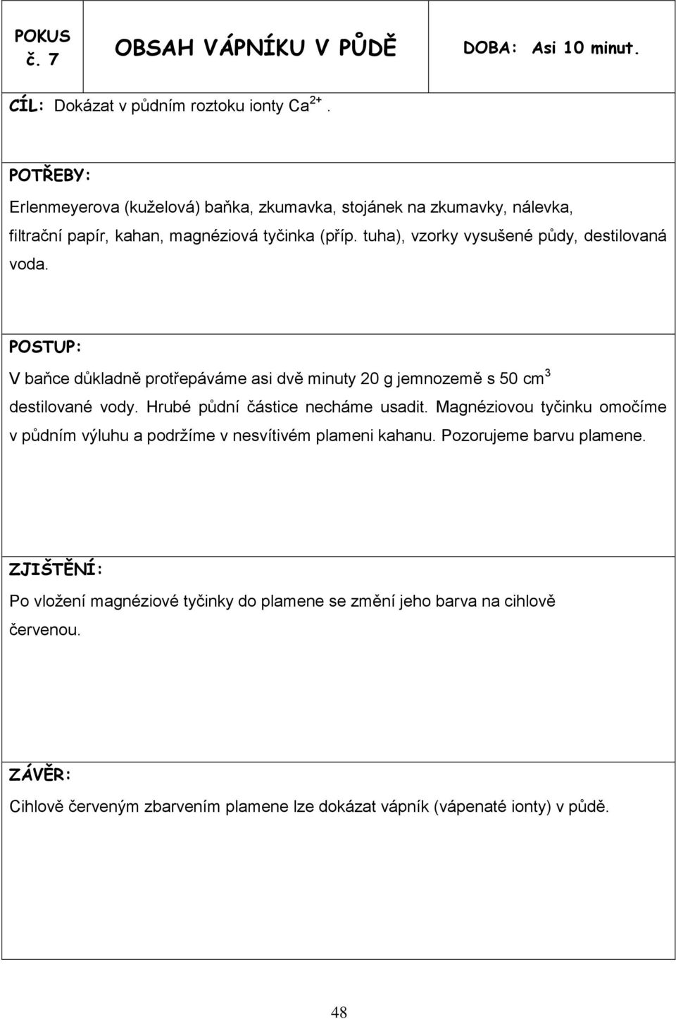 tuha), vzorky vysušené půdy, destilovaná voda. V baňce důkladně protřepáváme asi dvě minuty 20 g jemnozemě s 50 cm 3 destilované vody.