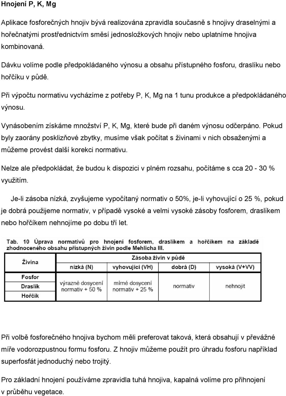 Vynásobením získáme množství P, K, Mg, které bude při daném výnosu odčerpáno.