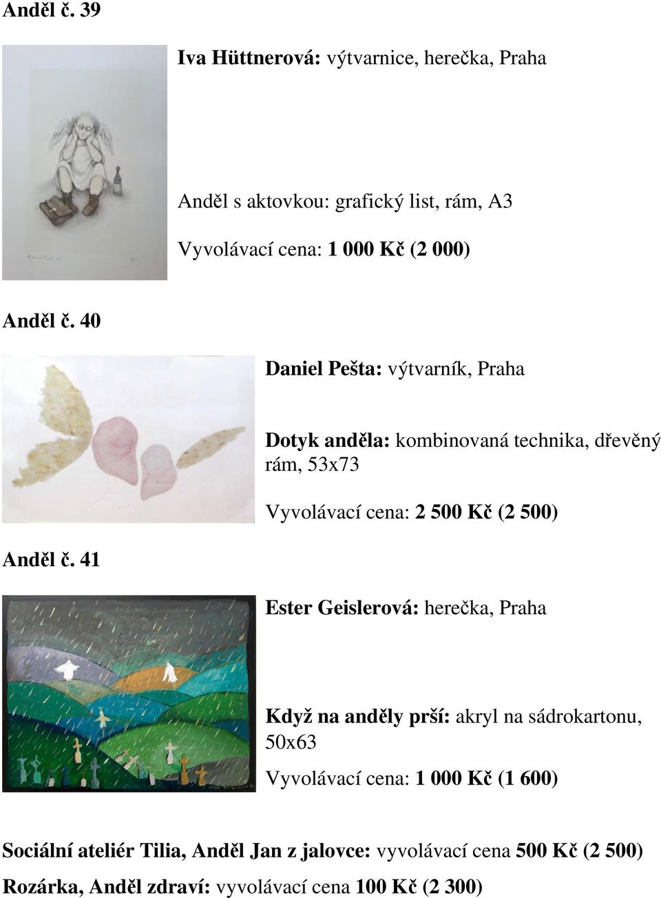 Daniel Pešta: výtvarník, Praha Dotyk anděla: kombinovaná technika, dřevěný rám, 53x73 Vyvolávací cena: 2 500 Kč (2 500)  41 Ester