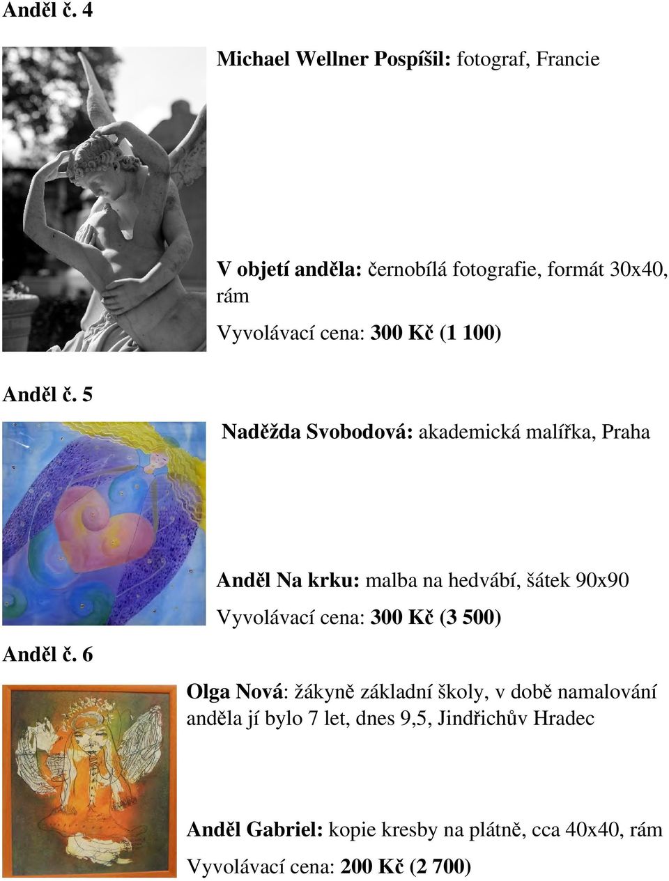 cena: 300 Kč (1 100)  5 Naděžda Svobodová: akademická malířka, Praha  6 Anděl Na krku: malba na hedvábí, šátek 90x90