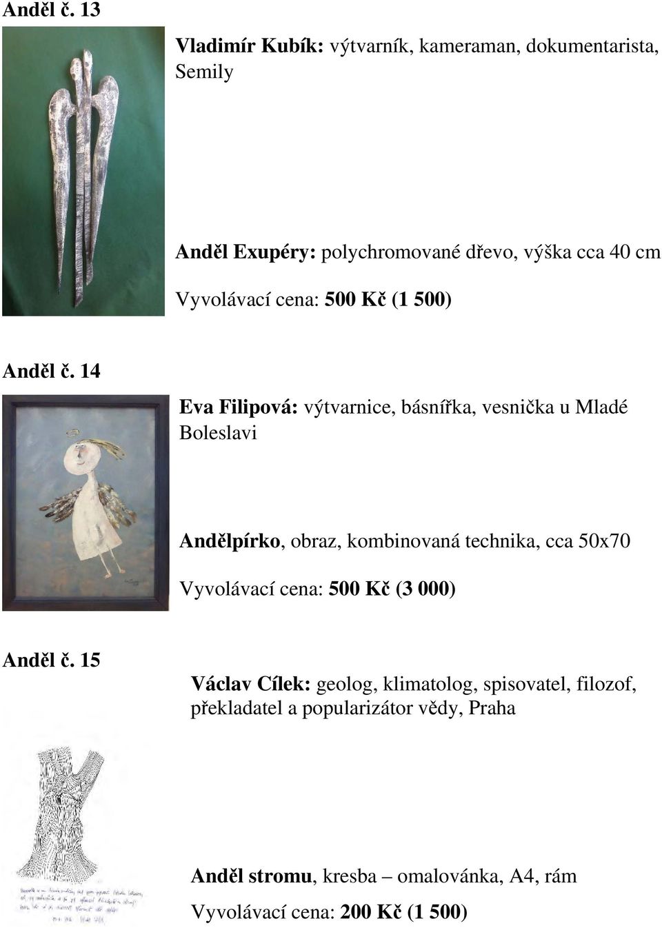 Vyvolávací cena: 500 Kč (1 500)  14 Eva Filipová: výtvarnice, básnířka, vesnička u Mladé Boleslavi Andělpírko, obraz,
