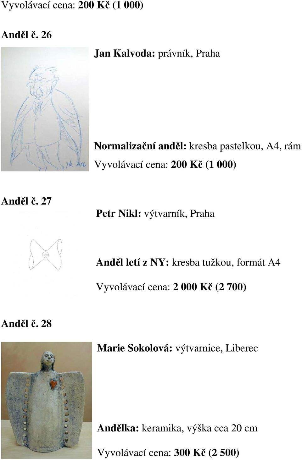 výtvarník, Praha Anděl letí z NY: kresba tužkou, formát A4 Vyvolávací cena: 2 000 Kč (2 700)