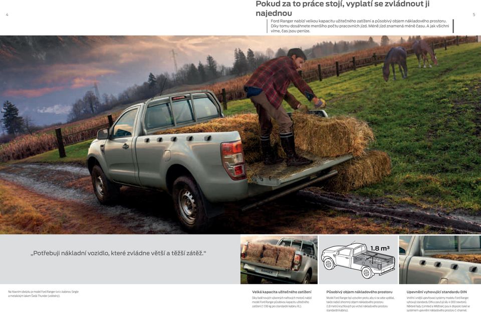 Na hlavním obrázku je model Ford Ranger 4x4 s kabinou Single a metalickým lakem Šedá Thunder (volitelný).