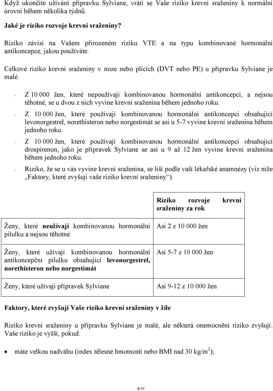 Celkové riziko krevní sraženiny v noze nebo plicích (DVT nebo PE) u přípravku Sylviane je malé.
