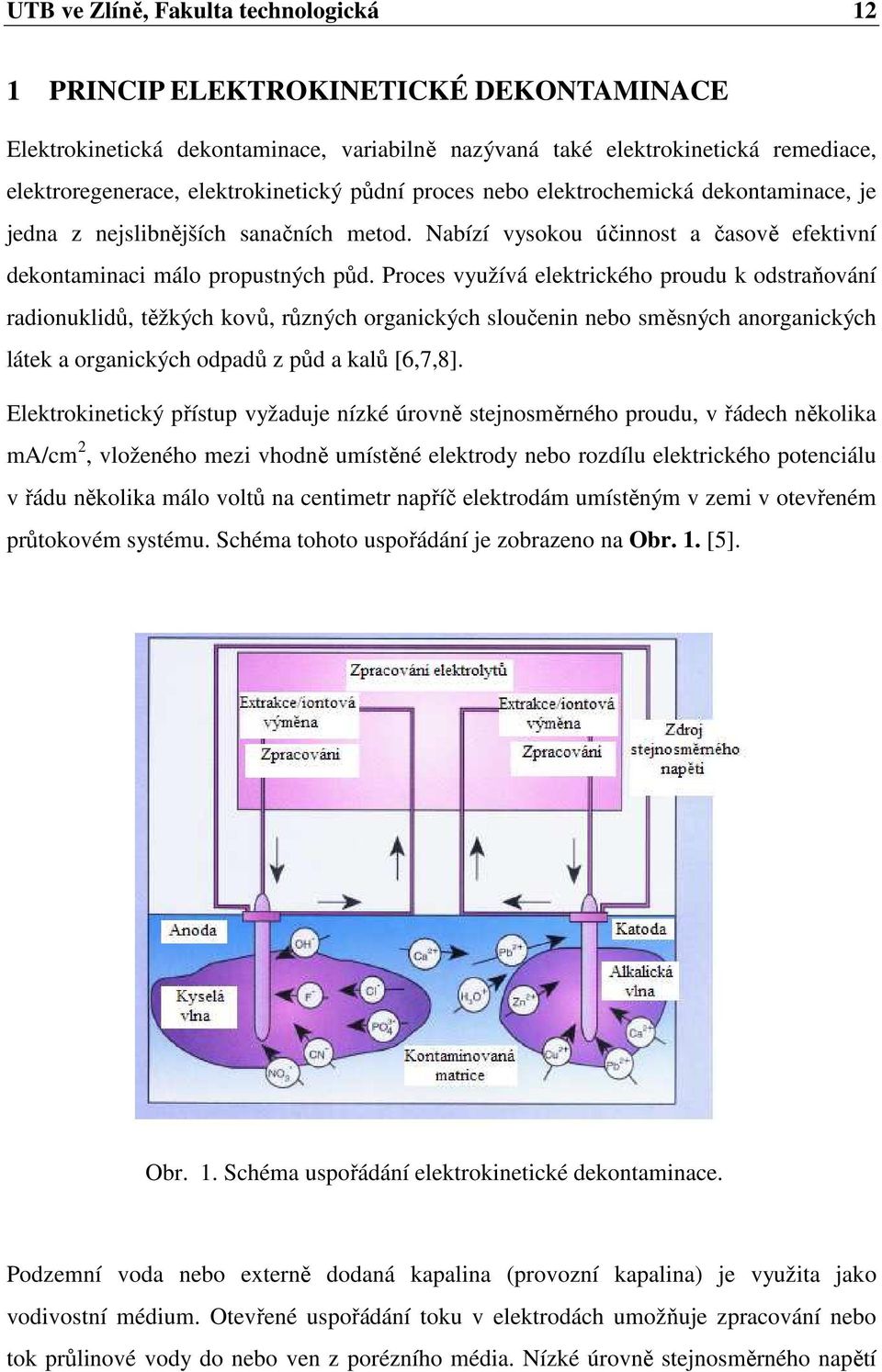 Proces využívá elektrického proudu k odstraňování radionuklidů, těžkých kovů, různých organických sloučenin nebo směsných anorganických látek a organických odpadů z půd a kalů [6,7,8].