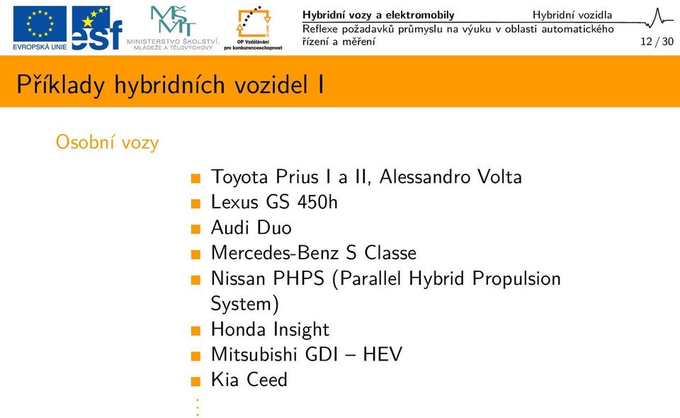 Toyota Prius I a II, Alessandro Volta Lexus GS 450h Audi Duo