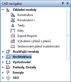 Instalace, základy Základní znalosti 35 Základní postupy Orientace v programu - moduly Tip: Pokud jste v Nastavení, strana Myš a osový kříž aktivovali volbu Automatická změna modulu, přepne se při