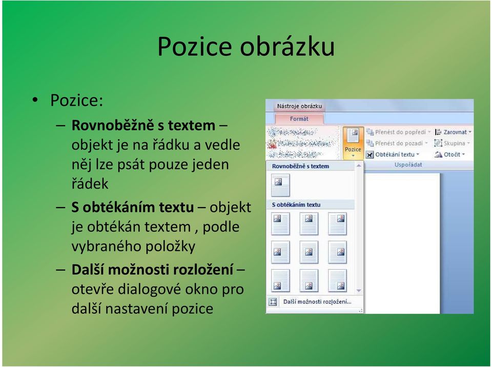 textu objekt je obtékán textem, podle vybraného položky